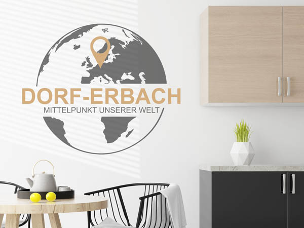 Wandtattoo Dorf-Erbach - Mittelpunkt unserer Welt mit Pin im Globus