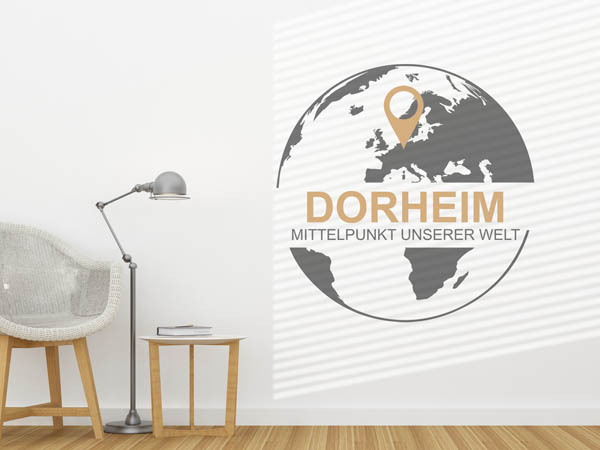 Wandtattoo Dorheim - Mittelpunkt unserer Welt mit Pin im Globus