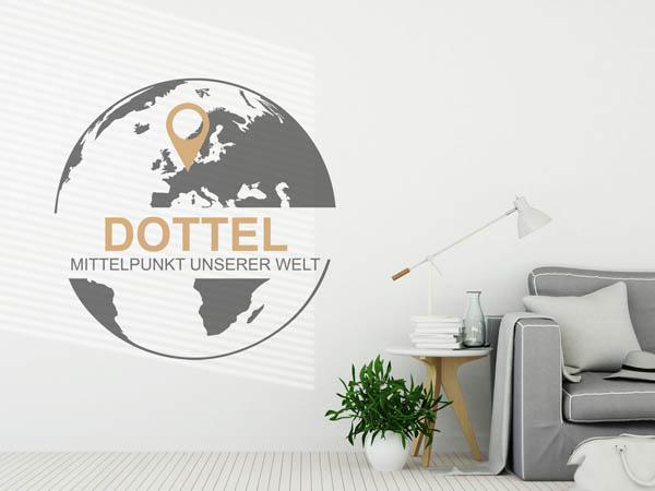 Wandtattoo Dottel - Mittelpunkt unserer Welt mit Pin im Globus