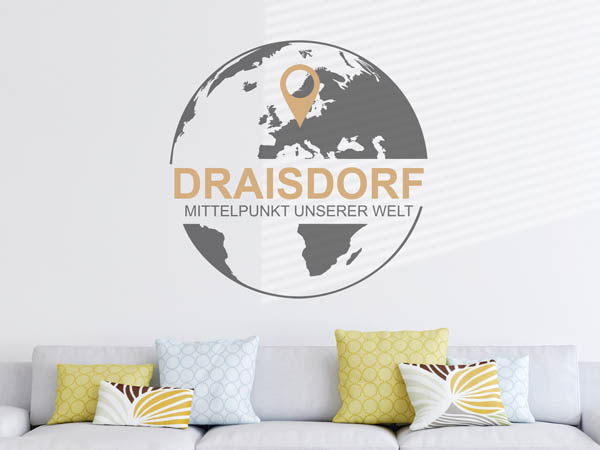 Wandtattoo Draisdorf - Mittelpunkt unserer Welt mit Pin im Globus