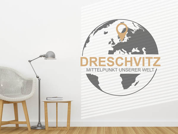 Wandtattoo Dreschvitz - Mittelpunkt unserer Welt mit Pin im Globus