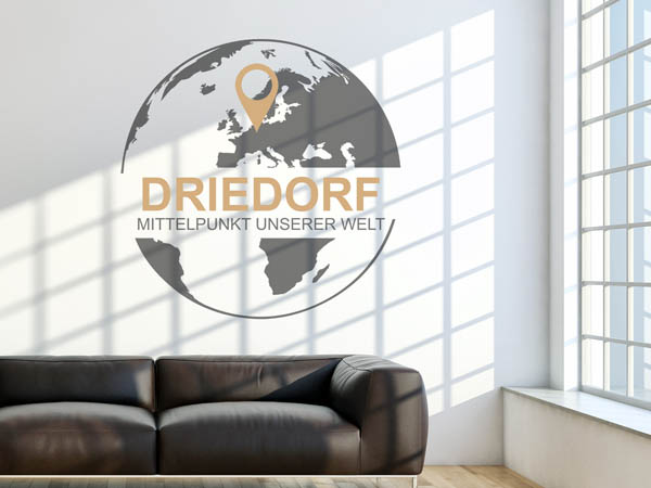 Wandtattoo Driedorf - Mittelpunkt unserer Welt mit Pin im Globus