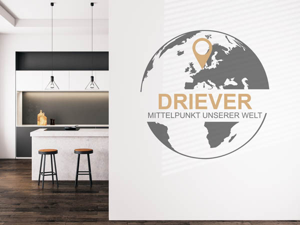 Wandtattoo Driever - Mittelpunkt unserer Welt mit Pin im Globus