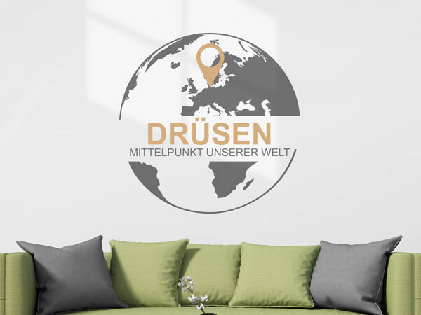 Wandtattoo Drüsen - Mittelpunkt unserer Welt mit Pin im Globus