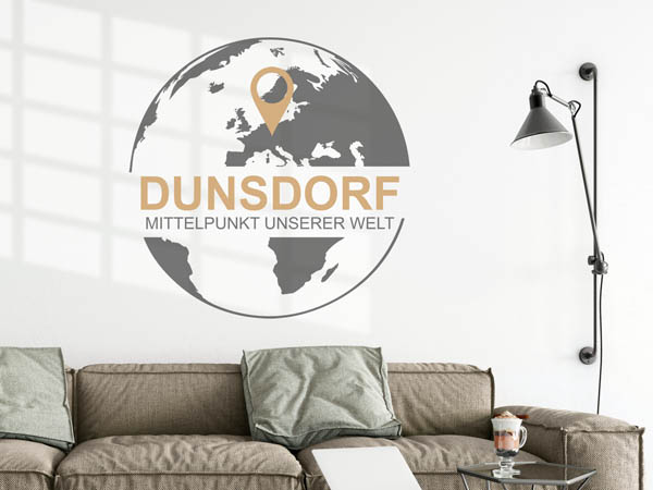 Wandtattoo Dunsdorf - Mittelpunkt unserer Welt mit Pin im Globus