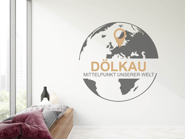 Wandtattoo Dölkau - Mittelpunkt unserer Welt mit Pin im Globus