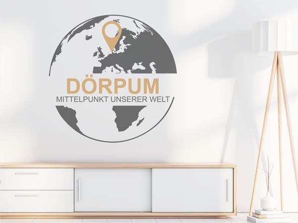 Wandtattoo Dörpum - Mittelpunkt unserer Welt mit Pin im Globus