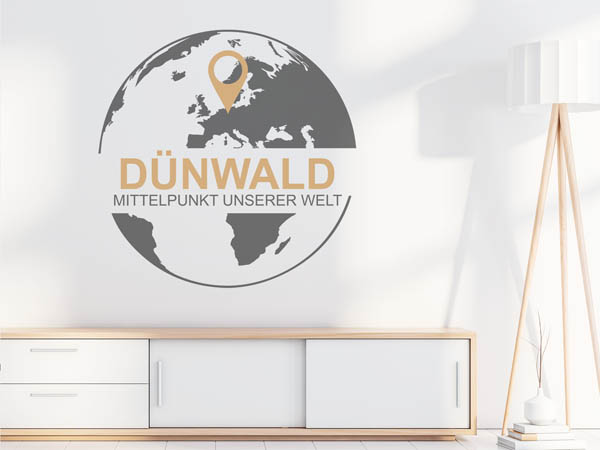 Wandtattoo Dünwald - Mittelpunkt unserer Welt mit Pin im Globus