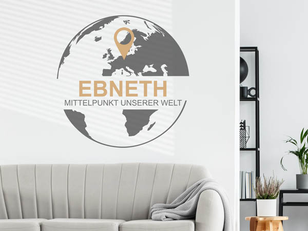 Wandtattoo Ebneth - Mittelpunkt unserer Welt mit Pin im Globus