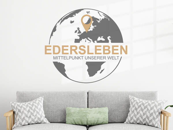 Wandtattoo Edersleben - Mittelpunkt unserer Welt mit Pin im Globus