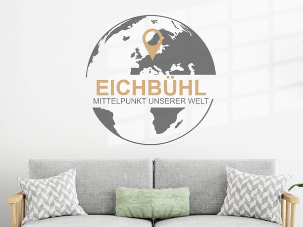 Wandtattoo Eichbühl - Mittelpunkt unserer Welt mit Pin im Globus