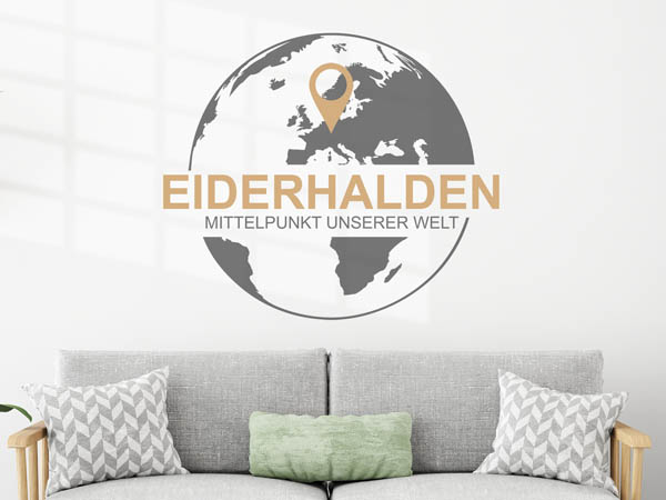 Wandtattoo Eiderhalden - Mittelpunkt unserer Welt mit Pin im Globus