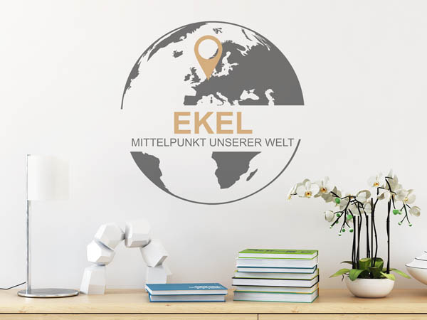 Wandtattoo Ekel - Mittelpunkt unserer Welt mit Pin im Globus