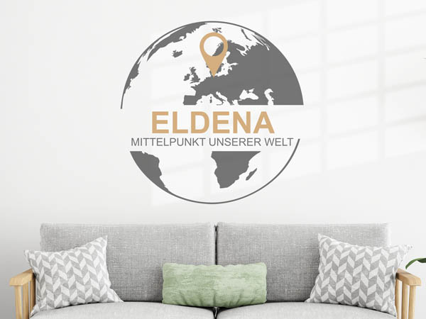 Wandtattoo Eldena - Mittelpunkt unserer Welt mit Pin im Globus