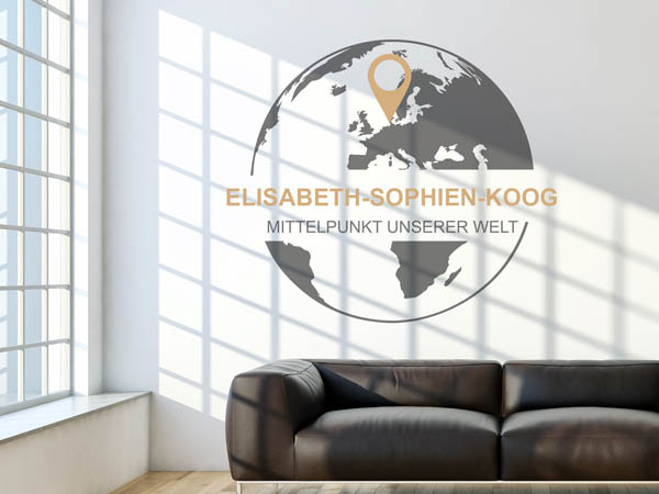 Wandtattoo Elisabeth-Sophien-Koog - Mittelpunkt unserer Welt mit Pin im Globus