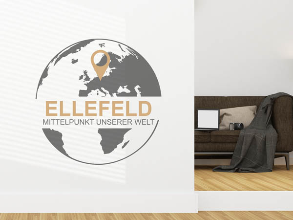 Wandtattoo Ellefeld - Mittelpunkt unserer Welt mit Pin im Globus