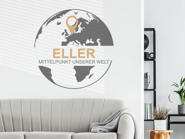 Wandtattoo Eller - Mittelpunkt unserer Welt mit Pin im Globus
