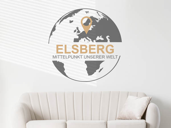 Wandtattoo Elsberg - Mittelpunkt unserer Welt mit Pin im Globus