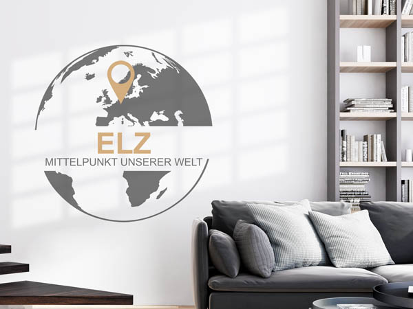 Wandtattoo Elz - Mittelpunkt unserer Welt mit Pin im Globus
