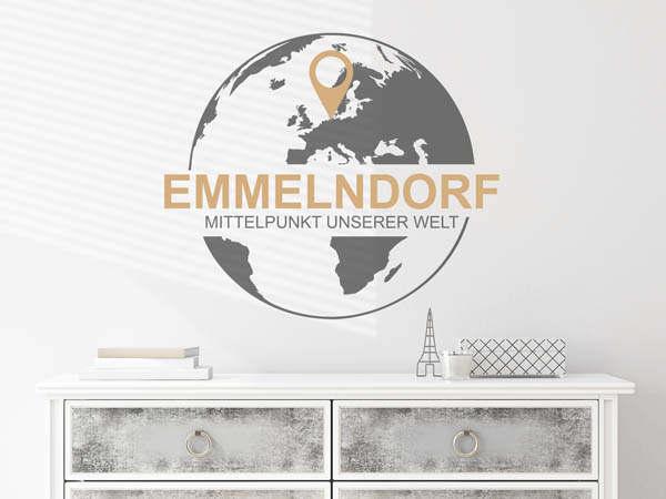 Wandtattoo Emmelndorf - Mittelpunkt unserer Welt mit Pin im Globus