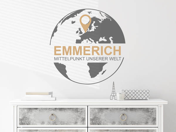 Wandtattoo Emmerich - Mittelpunkt unserer Welt mit Pin im Globus