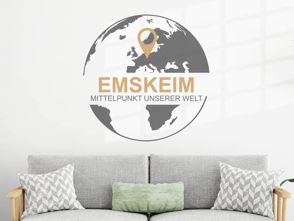 Wandtattoo Emskeim - Mittelpunkt unserer Welt mit Pin im Globus