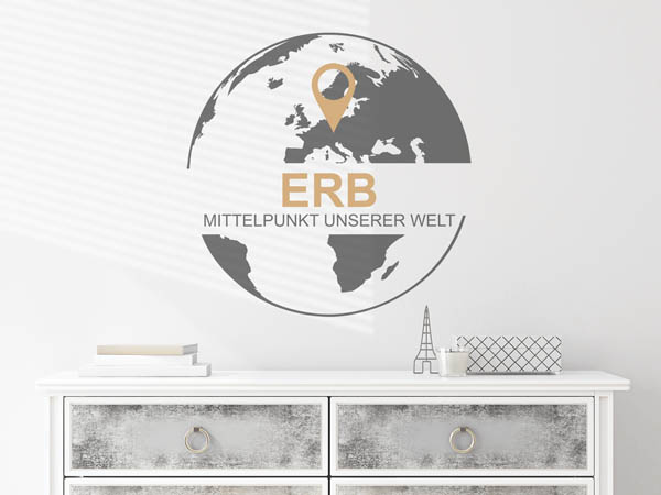 Wandtattoo Erb - Mittelpunkt unserer Welt mit Pin im Globus