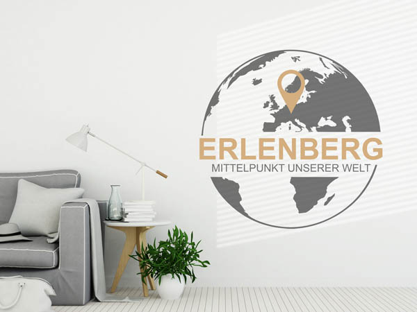 Wandtattoo Erlenberg - Mittelpunkt unserer Welt mit Pin im Globus