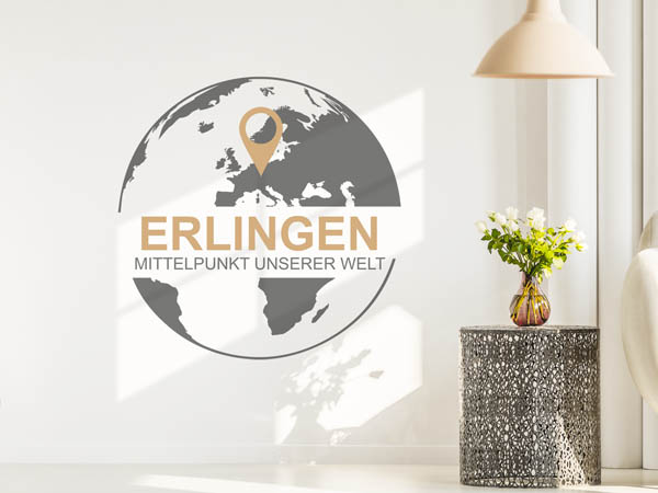 Wandtattoo Erlingen - Mittelpunkt unserer Welt mit Pin im Globus