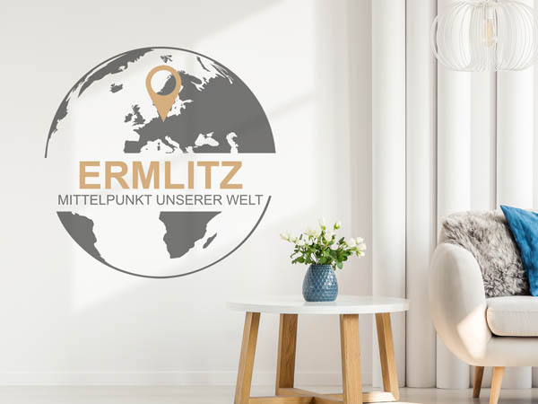 Wandtattoo Ermlitz - Mittelpunkt unserer Welt mit Pin im Globus