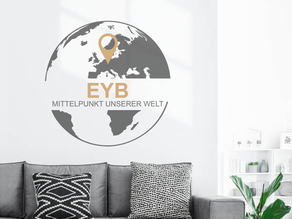 Wandtattoo Eyb - Mittelpunkt unserer Welt mit Pin im Globus