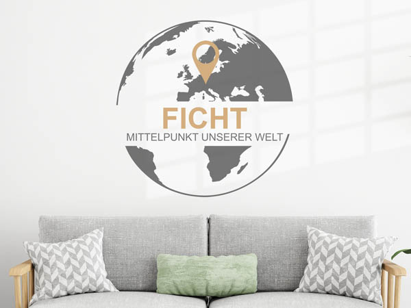 Wandtattoo Ficht - Mittelpunkt unserer Welt mit Pin im Globus