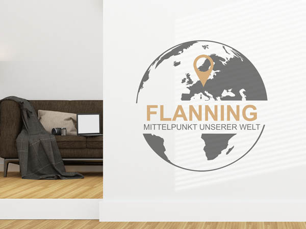 Wandtattoo Flanning - Mittelpunkt unserer Welt mit Pin im Globus