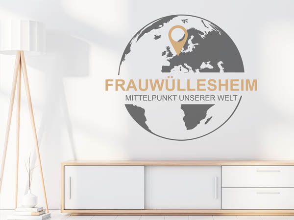 Wandtattoo Frauwüllesheim - Mittelpunkt unserer Welt mit Pin im Globus