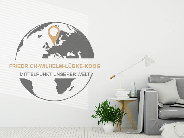 Wandtattoo Friedrich-Wilhelm-Lübke-Koog - Mittelpunkt unserer Welt mit Pin im Globus