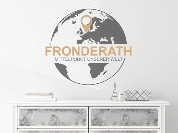 Wandtattoo Fronderath - Mittelpunkt unserer Welt mit Pin im Globus