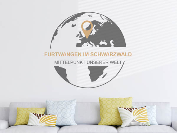 Wandtattoo Furtwangen im Schwarzwald - Mittelpunkt unserer Welt mit Pin im Globus