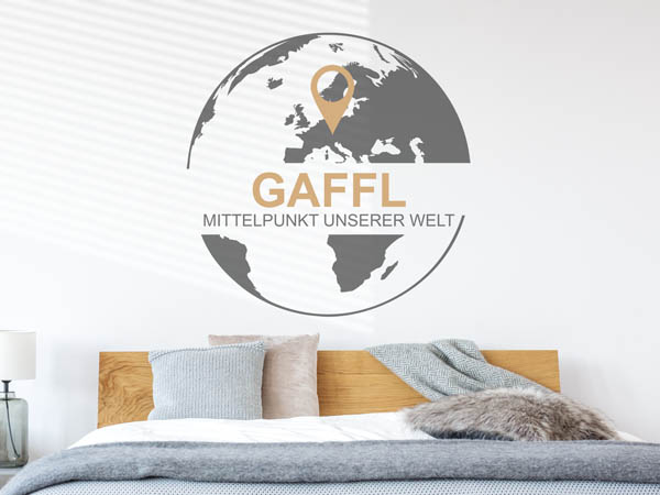 Wandtattoo Gaffl - Mittelpunkt unserer Welt mit Pin im Globus