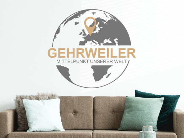 Wandtattoo Gehrweiler - Mittelpunkt unserer Welt mit Pin im Globus