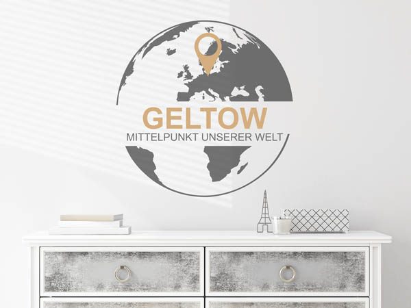 Wandtattoo Geltow - Mittelpunkt unserer Welt mit Pin im Globus