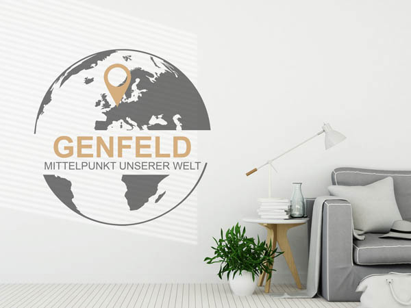 Wandtattoo Genfeld - Mittelpunkt unserer Welt mit Pin im Globus
