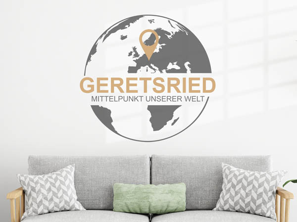 Wandtattoo Geretsried - Mittelpunkt unserer Welt mit Pin im Globus