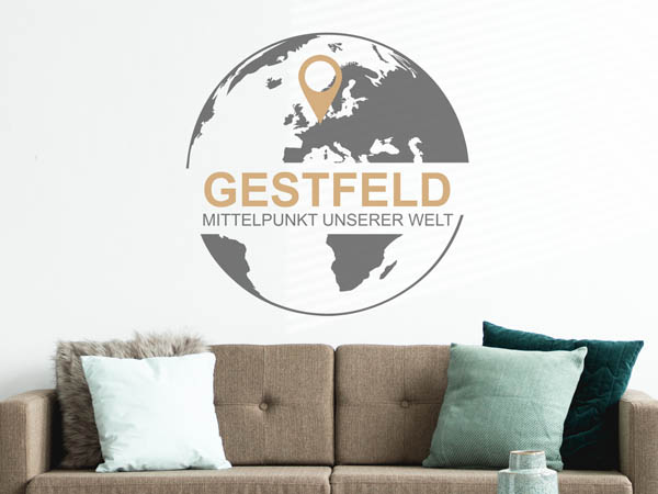 Wandtattoo Gestfeld - Mittelpunkt unserer Welt mit Pin im Globus