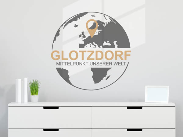 Wandtattoo Glotzdorf - Mittelpunkt unserer Welt mit Pin im Globus