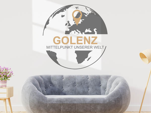 Wandtattoo Golenz - Mittelpunkt unserer Welt mit Pin im Globus