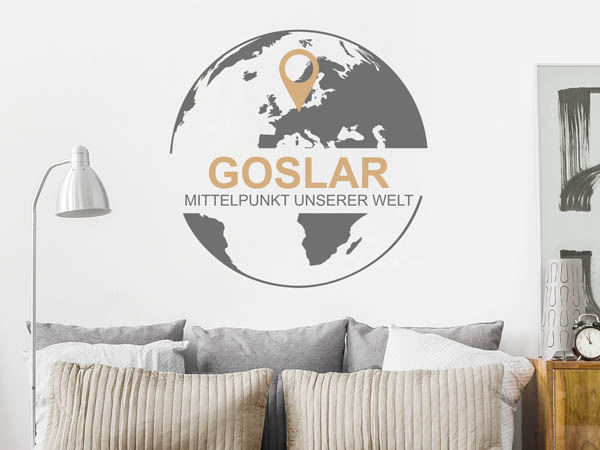 Wandtattoo Goslar - Mittelpunkt unserer Welt mit Pin im Globus