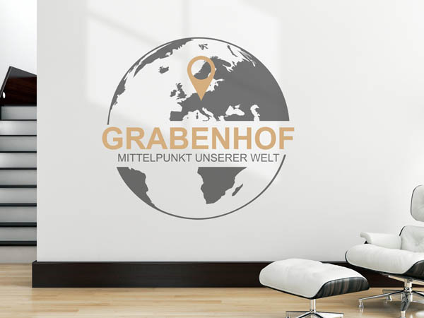 Wandtattoo Grabenhof - Mittelpunkt unserer Welt mit Pin im Globus