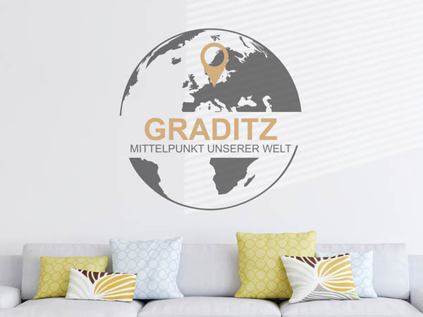Wandtattoo Graditz - Mittelpunkt unserer Welt mit Pin im Globus