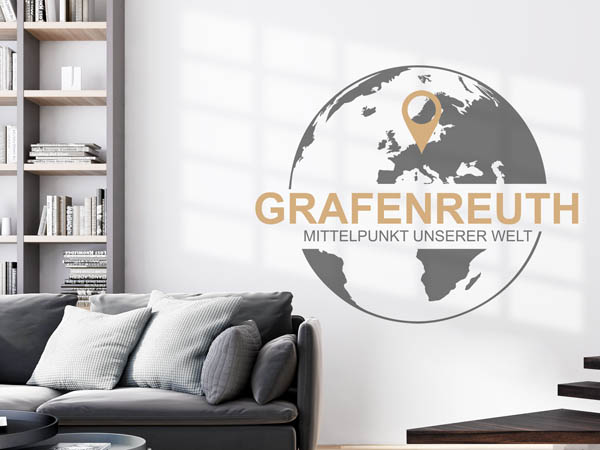 Wandtattoo Grafenreuth - Mittelpunkt unserer Welt mit Pin im Globus