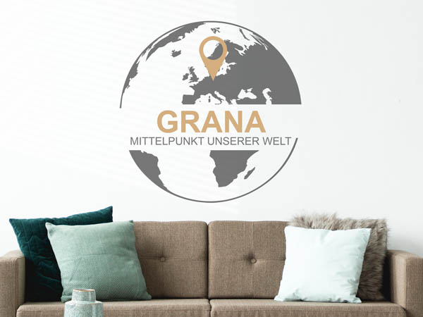 Wandtattoo Grana - Mittelpunkt unserer Welt mit Pin im Globus